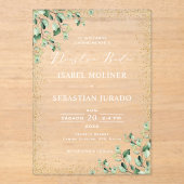 金ゴールドフレームグリーナリーヌエストラスペインのボダ結婚ズ アクリル招待状 (正面)