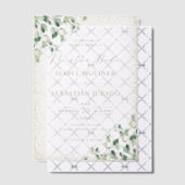 金ゴールドフレームグリーナリーヌエストラスペインのボダ結婚ズ ベラム紙招待状 (オフセット (招待状))