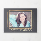 金ゴールドフレームグレー背景卒業写真 三つ折りクリスマスカード (カバー)