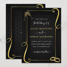金ゴールドフレームゴールデンブラックエレガントなウェディング招待状