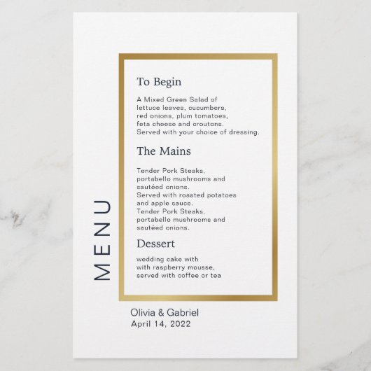金ゴールドフレームシンプルタイポグラフィクラシック結婚のメニュー (正面)