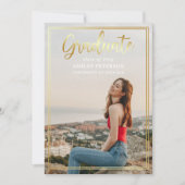 金ゴールドフレームスクモダンリプト全画像卒業 招待状 (正面)