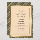金ゴールドフレームストライプの30th誕生日ディナー招待状 招待状 (正面/裏面)