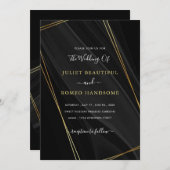 金ゴールドフレームズラグジュアリーゴールデンブラック結婚式招待状 (正面/裏面)