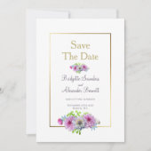 金ゴールドフレームダリアフローラ結婚式の日付を保存 招待状 (正面)