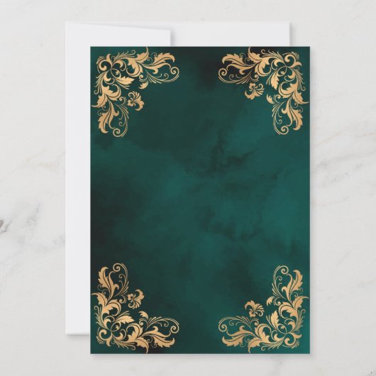 金ゴールドフレームダークグリーンイスラームAqiqa Aqeqaベビー 招待状 (裏面)