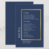 金ゴールドフレームネイビシンプルーフォーマルブルーのメ結婚ニュー (正面/裏面)