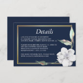 金ゴールドフレームネイビーブルーバラ結婚の詳細カード 招待状 (正面/裏面)