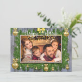 金ゴールドフレームパインブグスウッドクリスマスフォト シーズンカード (スタンド正面)