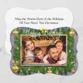 金ゴールドフレームパインブッファンシーグトリムクリスマスフォト シーズンカード (正面/裏面)