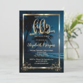 金ゴールドフレームビーチサンセット50thバースデーパーティー 招待状 (スタンド正面)