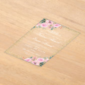 金ゴールドフレームピンクフローライスラム結婚教徒 アクリル招待状 (レイダウン)