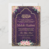 金ゴールドフレームピンクフローライスラムAqiqa Aqeqah 招待状 (正面)