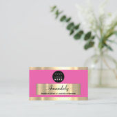 金ゴールドフレームファッションビューティックショップピンク 名刺 (スタンド正面)