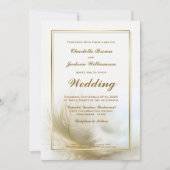 金ゴールドフレームフェザー結婚式招待状(RSVP付き) 招待状 (正面)