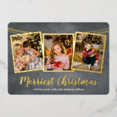 金ゴールドフレームフォトコラージョメリーンクリスマス 箔シーズンカード (正面)