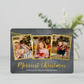 金ゴールドフレームフォトコラージョメリーンクリスマス 箔シーズンカード (立ち正面)