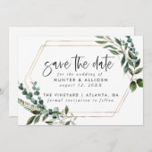 金ゴールドフレームフローラ日付の保存 招待状 (正面/裏面)