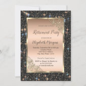 金ゴールドフレームブラックグリッタースパークルリタイア 招待状 (正面)
