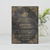 金ゴールドフレームブラックマーブルスラミックアキカアクエカベビー 招待状 (スタンド正面)