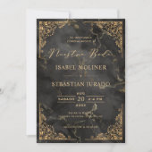 金ゴールドフレームブラックマーブルヌエストラboda スペインの 招待状 (正面)