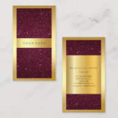 金ゴールドフレームブルガンディボルドーグリッター垂直 名刺 (正面/裏面)