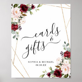 金ゴールドフレームブルゴーニュフローラカードとギフトサイン ポスター