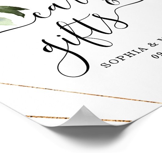 金ゴールドフレームブルゴーニュフローラカードとギフトサイン ポスター (角)