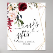 金ゴールドフレームブルゴーニュフローラカードとギフトサイン ポスター (正面)