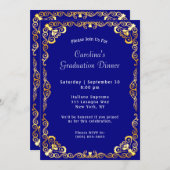 金ゴールドフレームブルー卒業 招待状 (正面/裏面)