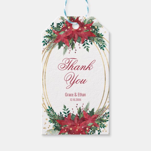 金ゴールドフレームホリデーポインセテ結婚ィア ギフトタグ (正面)