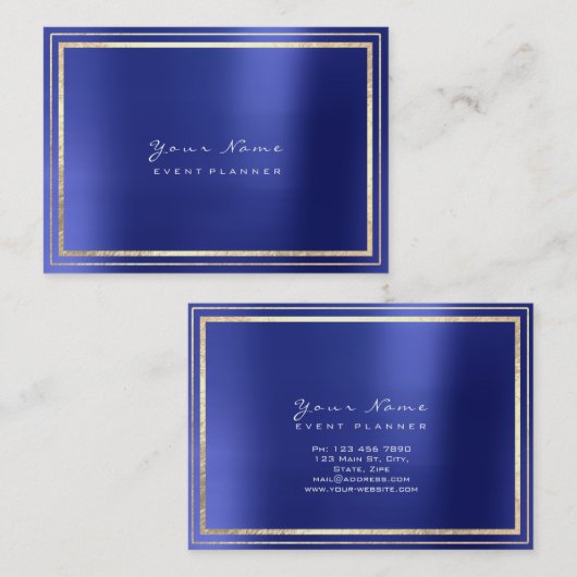金ゴールドフレームミニマルメタリックコバルトサファイアブルー 名刺 (正面/裏面)