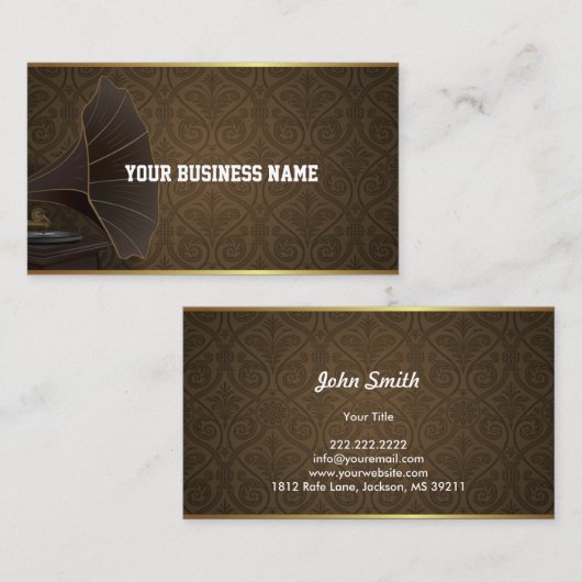 金ゴールドフレームミュージックスタジオダマスク名刺 名刺 (正面/裏面)