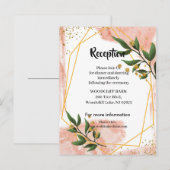 金ゴールドフレームモダンアイボリーグリーンフローラルレセプションカード 案内ポストカード (正面/裏面)