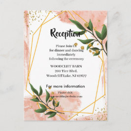 金ゴールドフレームモダンアイボリーグリーンフローラルレセプションカード 案内ポストカード