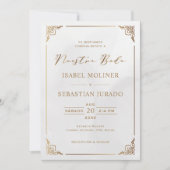 金ゴールドフレームモチーフヌエストラスペインのボダ結婚ズ 招待状 (正面)