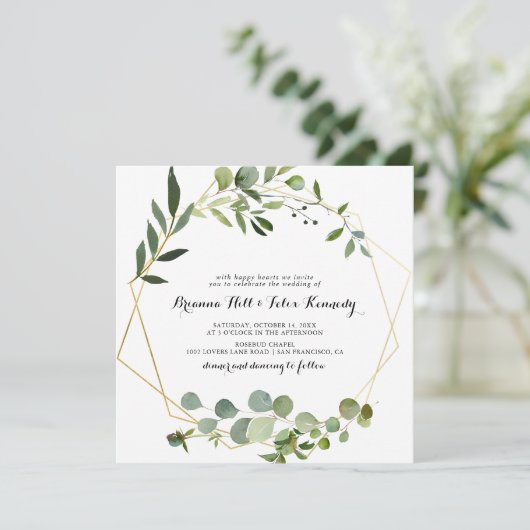 金ゴールドフレームユーカリ書道広場結婚 招待状 (スタンド正面)