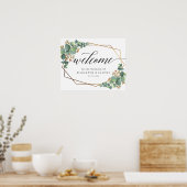 金ゴールドフレームユーカリ結婚のサインへようこそ ポスター (キッチン)