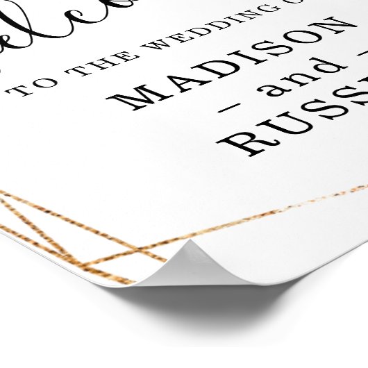 金ゴールドフレームユーカリ結婚ウェルカム徴候 ポスター (角)