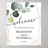 金ゴールドフレームユーカリ結婚ウェルカム徴候 ポスター (正面)