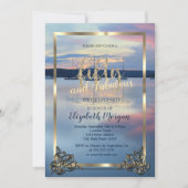 金ゴールドフレームヨットサンセット50thバースデーパーティー 招待状 (正面)