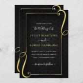 金ゴールドフレームラグジュアリーゴールデンブラック結婚式招待状 (正面/裏面)