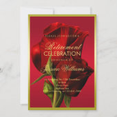 金ゴールドフレームロマンチックな赤いバラの引退 招待状 (正面)