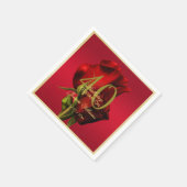 金ゴールドフレームロマンチックレッドローズ誕生日 スタンダードカクテルナプキン (角)