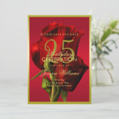 金ゴールドフレームロマンチックレッドローズ誕生日 セーブザデート (スタンド正面)