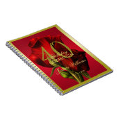 金ゴールドフレームロマンチックレッドローズ誕生日 ノートブック (右側)