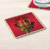 金ゴールドフレームロマンチックレッドローズ誕生日 ペーパーコースター (アングル)