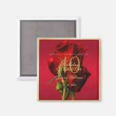 金ゴールドフレームロマンチックレッドローズ誕生日 マグネット (正面/裏面)