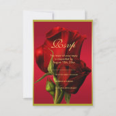 金ゴールドフレームロマンチックレッドローズ誕生日 出欠カード (正面)