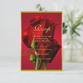 金ゴールドフレームロマンチックレッドローズ誕生日 出欠カード (スタンド正面)